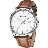 Kakabi Watches for Men, Minimalist Leather Watch Classic Analog Quartz Date | Fashion Casual Mens Wrist Watch, Simple Business Style, Waterproof Dress Watch, Gifts for Men