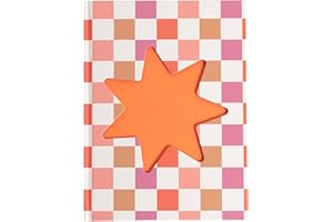 Pearhead Checkered Star Pink & Orange Cutout Hardcover Notebook – 6x8.25 Chic Grid Journal, 200 Pages for Bullet Journaling &