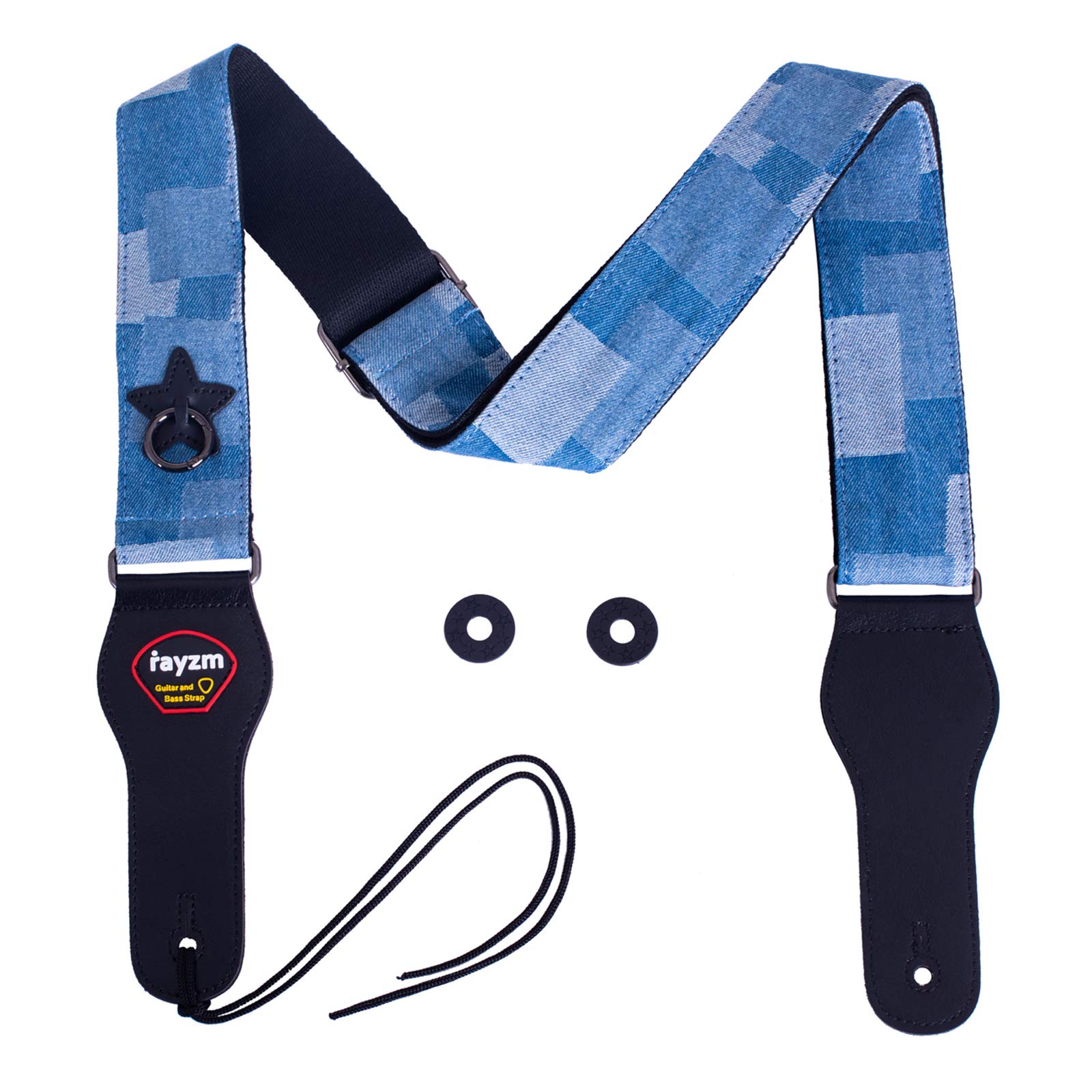 Rayzm Guitar Strap, Denim Adjustable Strap for Acoustic/Electric/Bass Guitar with Strap Locks,5cm Wide