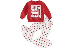 CEVOERF Toddler Baby Girl Valentines Outfit Daddy 's Valentine Crewneck Sweatshirt Shirts Flare Pant Valentines Clothes
