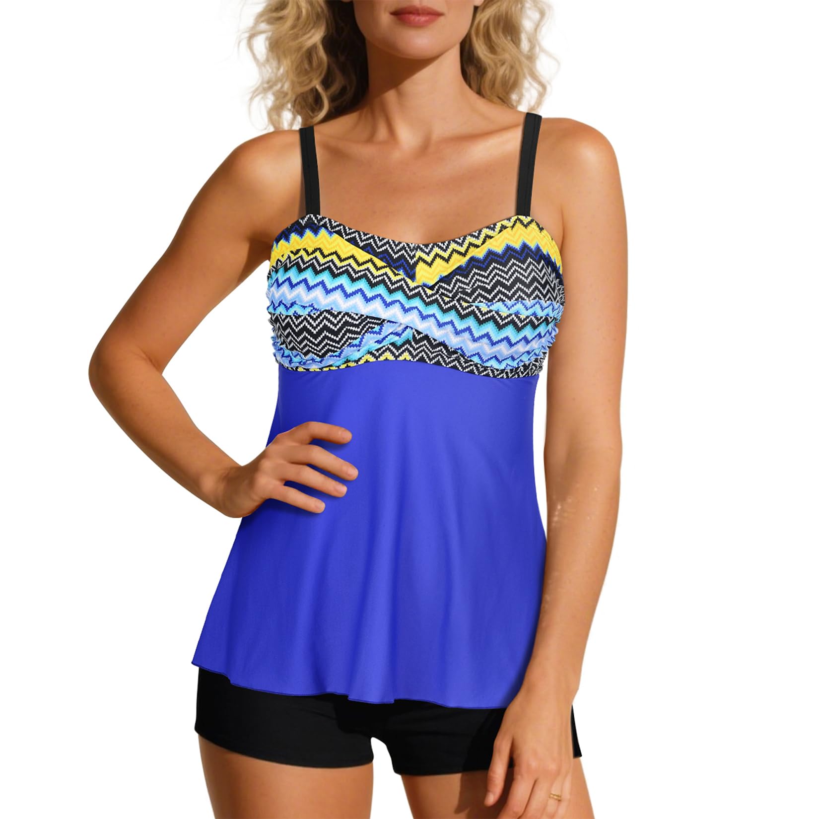 Photo 1 of ************MISSING SHORTS************
Century Star 2024 Two Piece Womens Tankini Swimsuits Modest Tankini Bathing Suit Tops with Shorts Tummy Control Swimwear Blue 