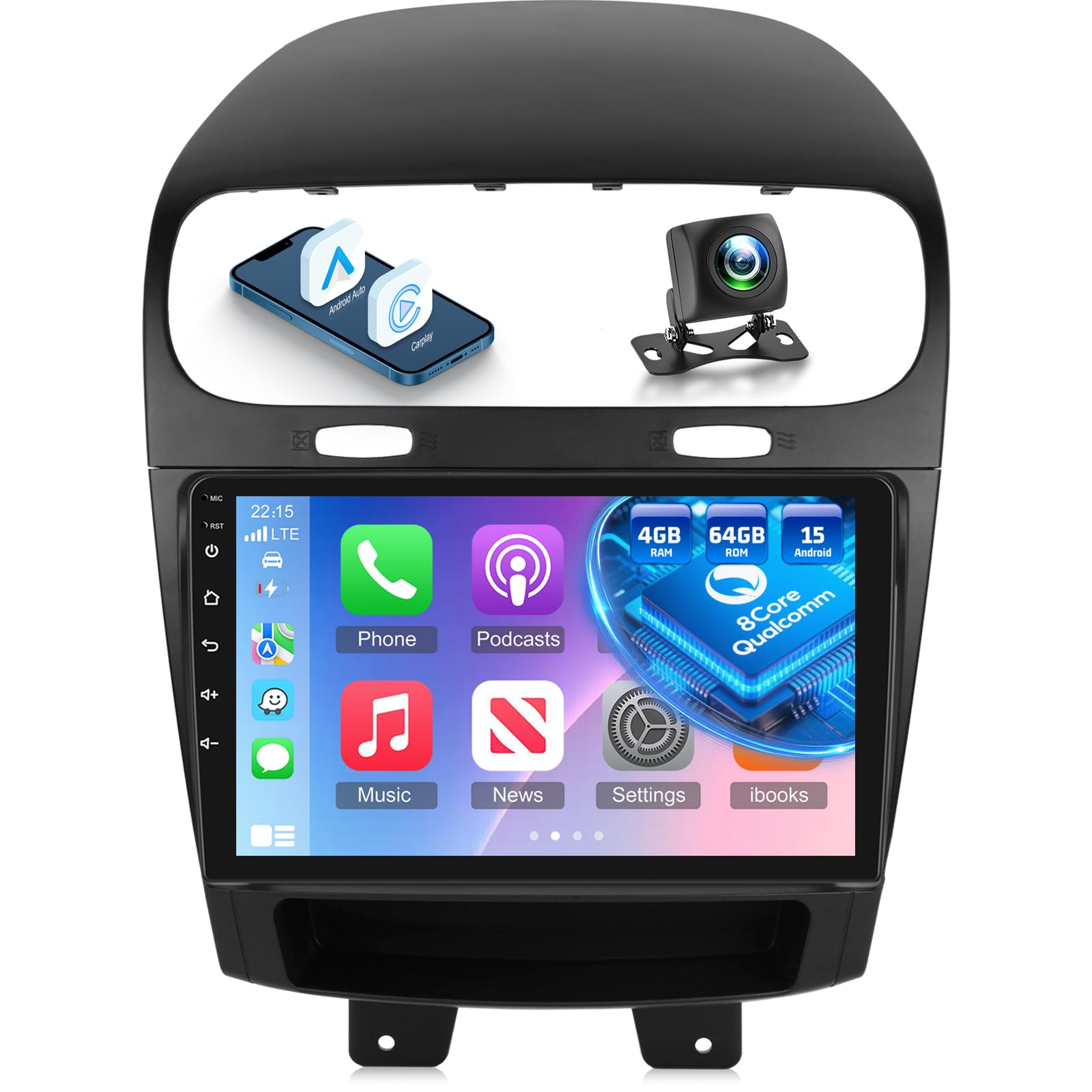 Photo 1 of 8 Core Qualcomm 4+64G Radio for Dodge Journey 2011-2019, Android Journey Car Stereo -Carplay/Android Auto/Bluetooth 5.1/SWC/FM RDS/9 inches Touch Screen