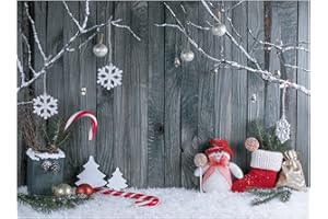 DHXXSC 7X5FT Christmas Backdrop Vintage Wooden Board Wall Backdrop Snowman Snow Background Photo Trunk Props Festival Party D