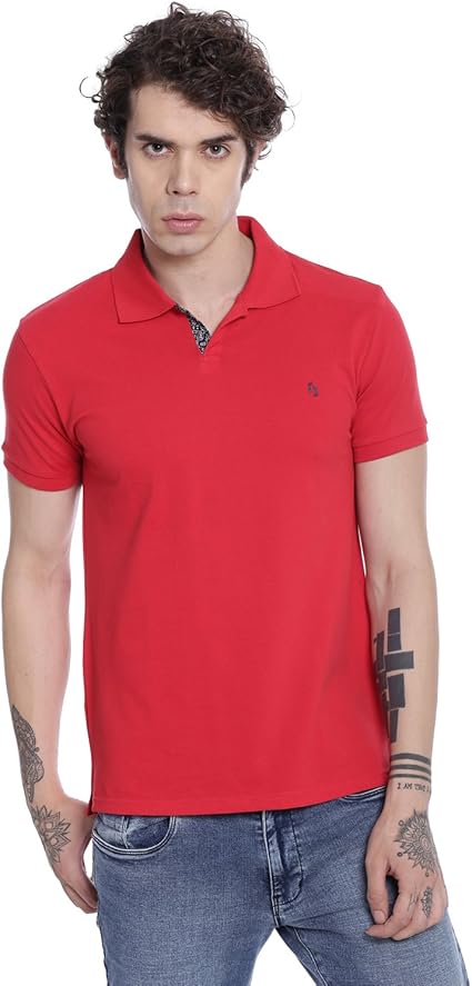Buy Nucode Men's Cotton Solid Red Polo Neck Half Sleeves T-Shirt/Tshirt for Mens/Polo Neck 