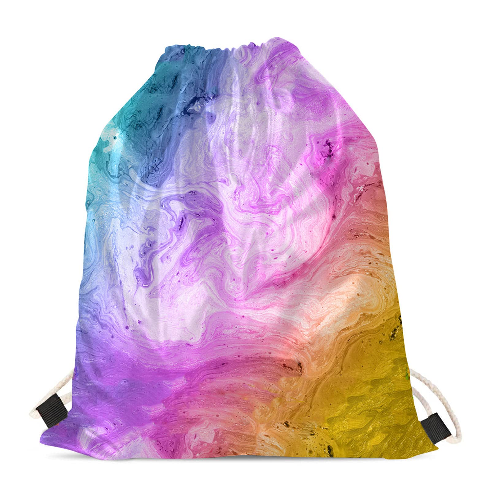 Showudesigns Colorful Marble Drawstring Swimming Bags for Kids Girls PE Hiking Sport Cinch Sack Children Outside String Daypack Personalised Rainbow