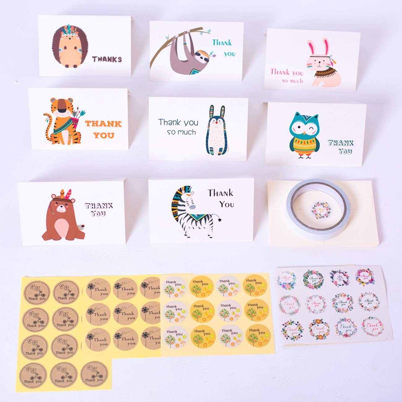 Thank You Cards 24 Multipack, WylbJc Animal Thanks Greeting Cards Notes