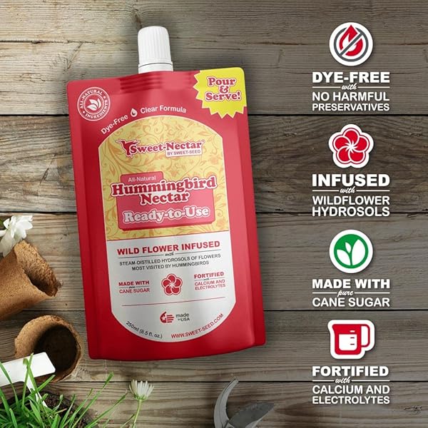 SWEET-SEED HUMMINGBIRD NECTAR, (8.5 OZ) – READY TO USE, MADE IN THE USA | EXTENDS THE LIFE OF NECTAR FOR HUMMINGBIRD FEEDERS – THE ULTIMATE HUMMINGBIRD FOOD