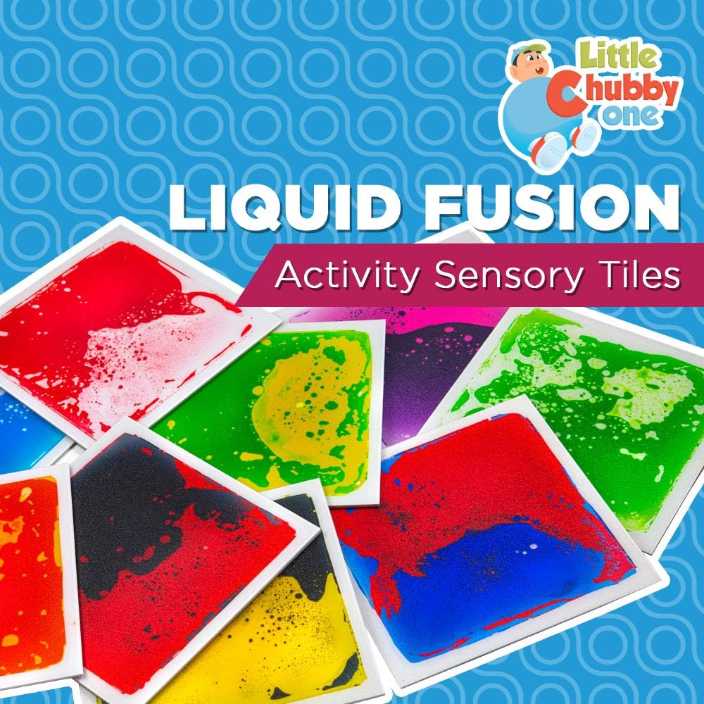 Little Chubby One Liquid Fusion Activity Sensory Tiles - Liquid Floor Tile - Pack of 9-12x12 Inch Anti Slip Multicolored Motion Floor Tile Bright Liquid Colors: Toys & Games