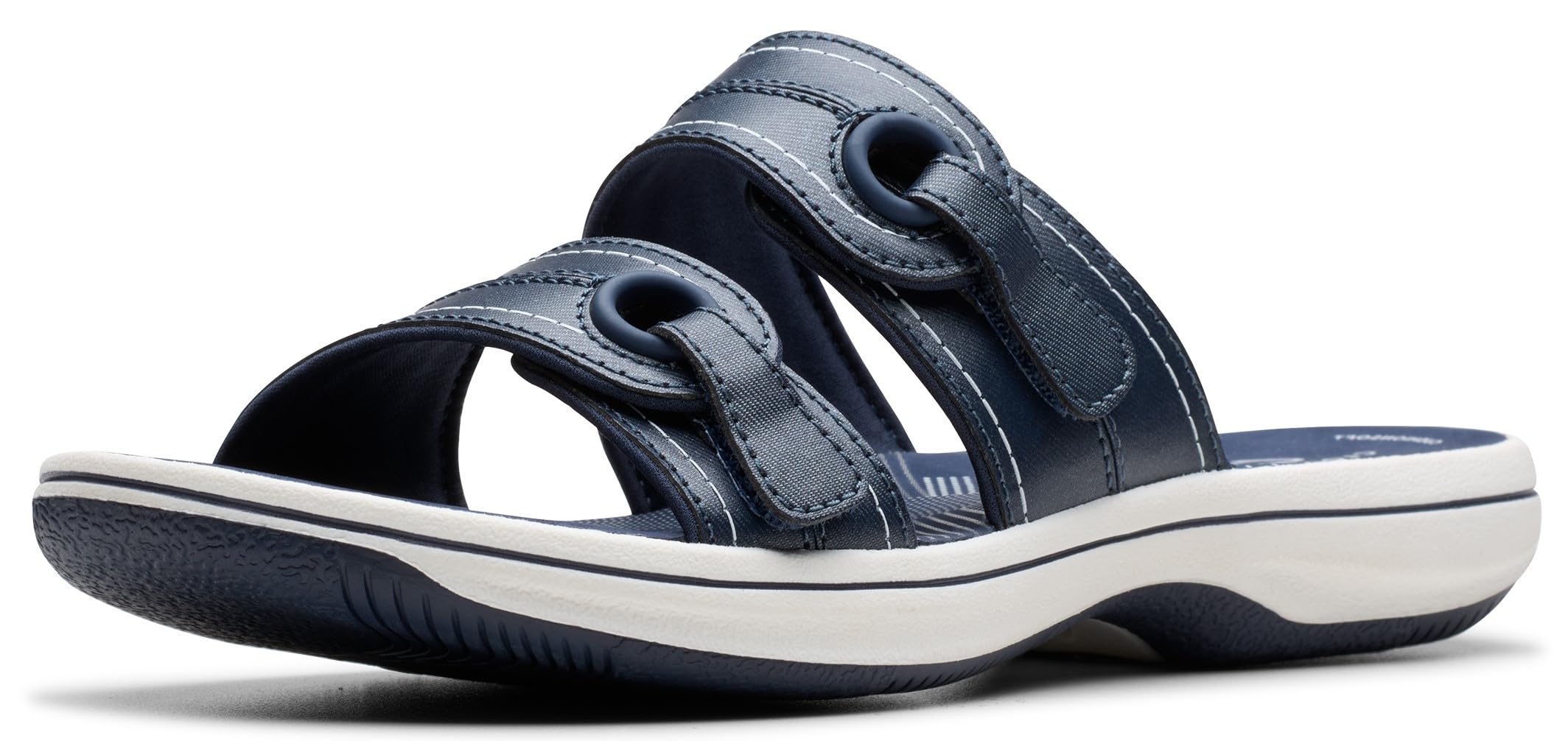 Clarks Women’s Breeze Maye Slide Sandal, Navy Synthetic, 10