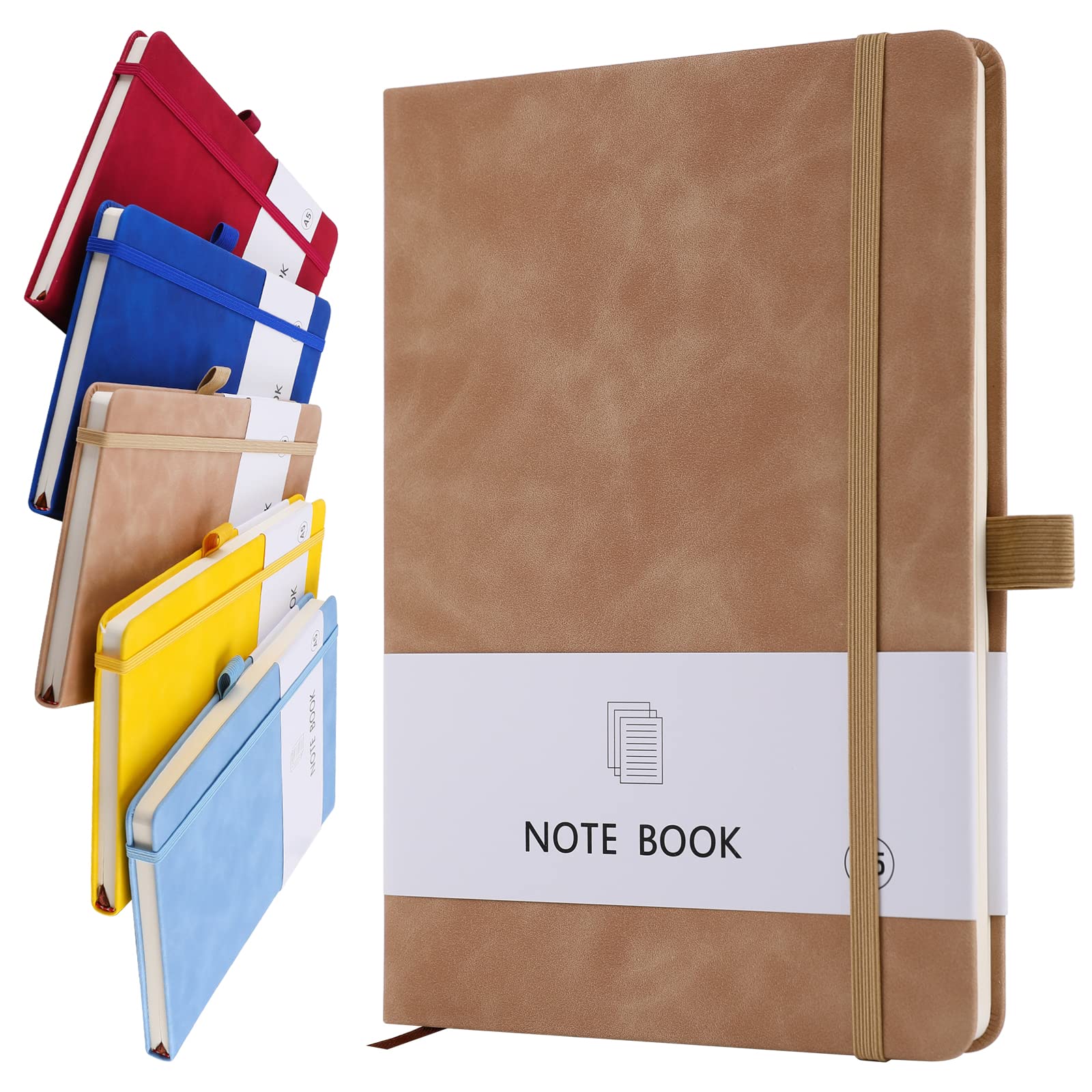 A5 Notebook, Notebook A5 Note Book Note Pad Journal Notebook A5 Notepad PU Leather Notebook for Office School Home Business Writing & Note Taking 200 Pages (100 Sheets)-Khaki — image 1
