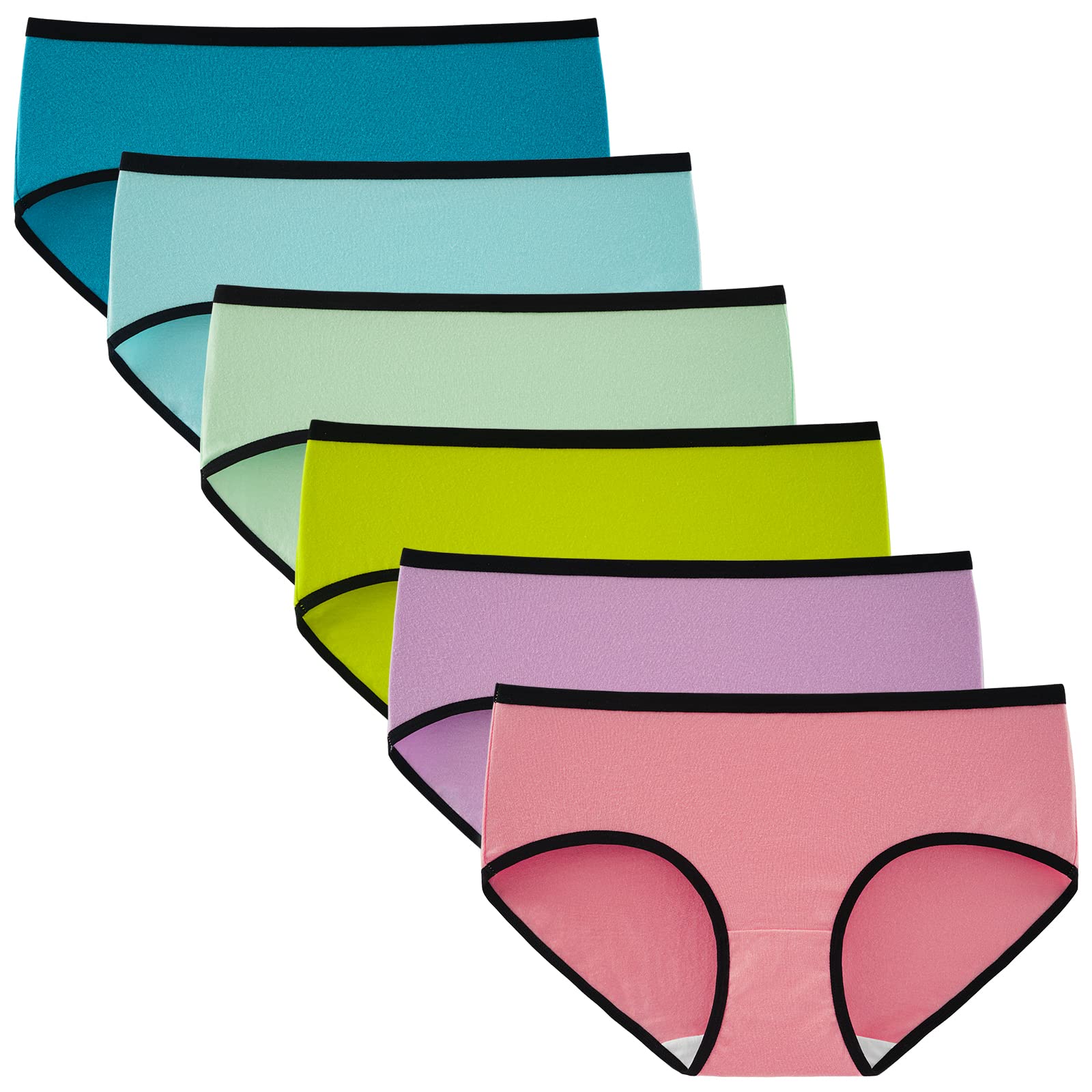 Photo 1 of INNERSY Girls Cotton Underwear Teen Comfortable Panties Size 8-16 Briefs 6 Pack(14-16 Years, Bright Colors with Black Hem)
