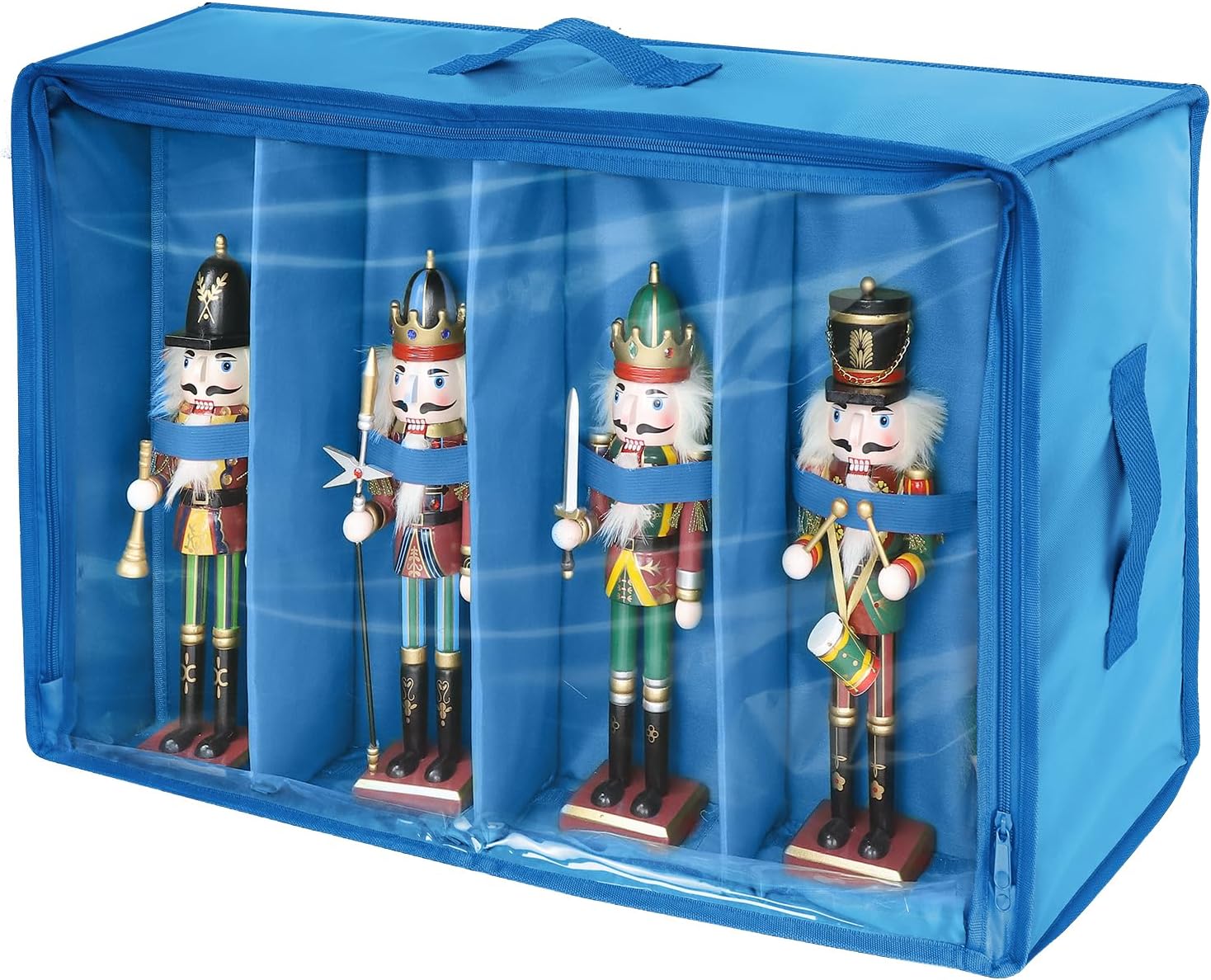 Nutcrackers - Christmas Figures Storage Box Keeps 4 Figurines up to 16in(Only Box), Oxford Xmas Decor Accessories Boxes with Clear Top, Christmas Storage Containers for Nutcracker, Xmas Figurine,Doll