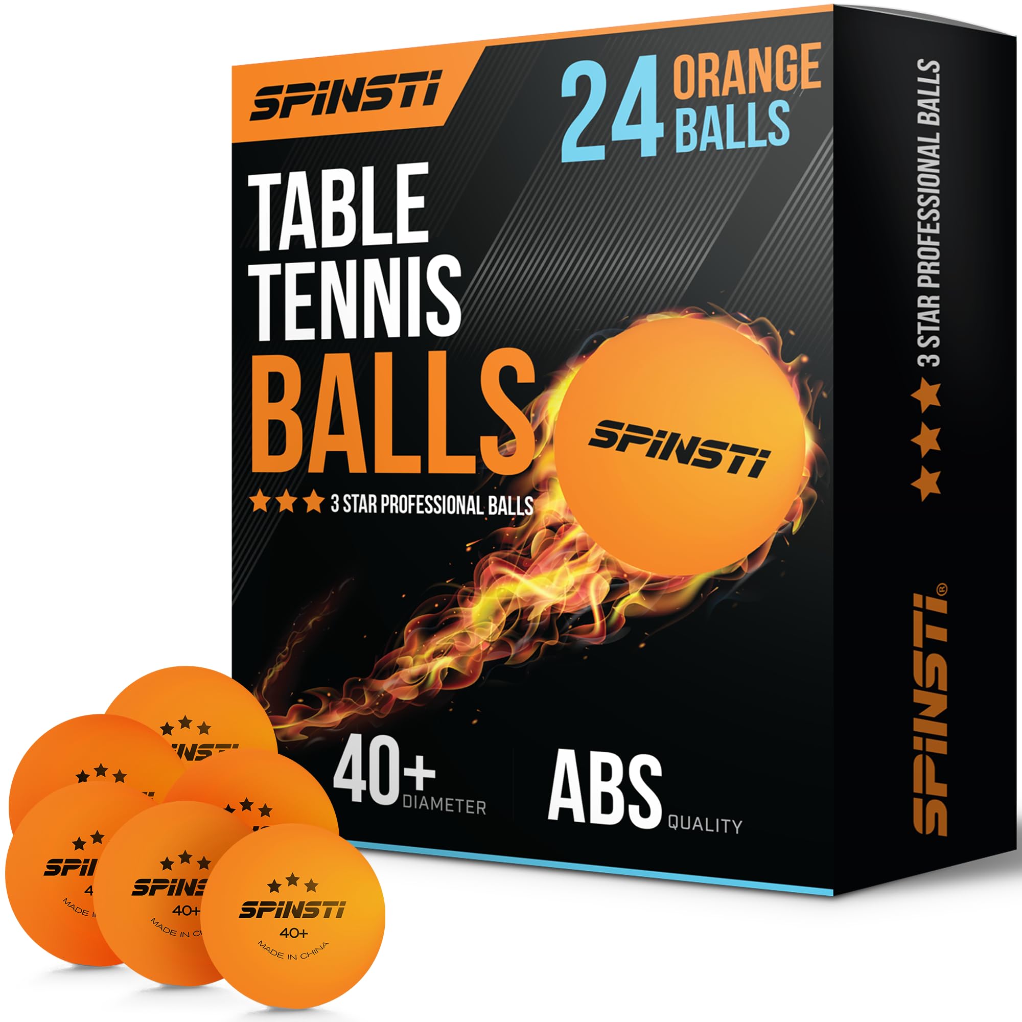 SPINSTI Table Tennis Balls (24 Balls) |3 Star 40+mm Professional Orange Table Tennis Balls for Indoor Sports | Premium Orange ABS Quality Ping Pong Balls | Spherical Celluloid Free