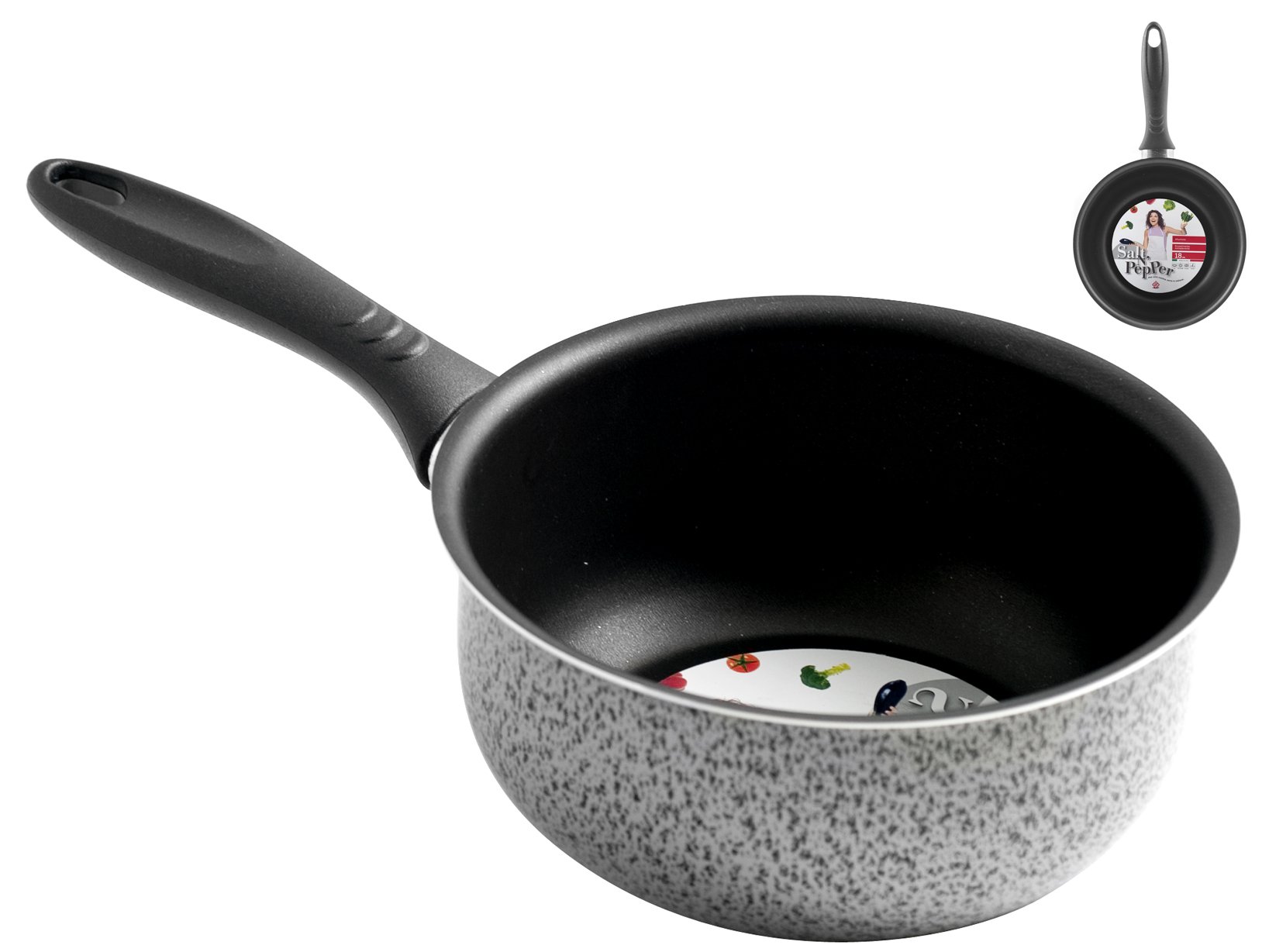 Home Salt Peper Casserole with Handle, Non-Stick Coating, 18 cm, Aluminium, black/grey