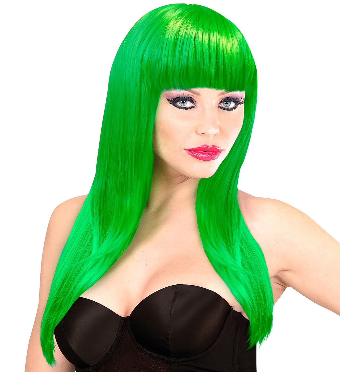 Ladies Green Straight Wig With Fringe Pop Star Hen Party Fancy Dress Accessory