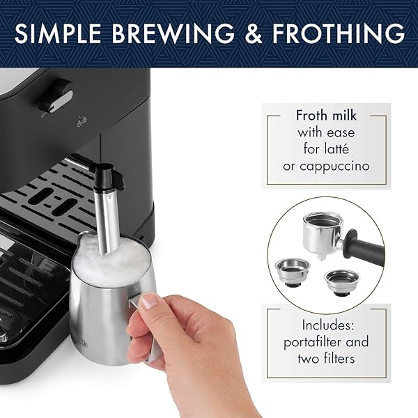 DE’LONGHI STILOSA MANUAL ESPRESSO MACHINE, COMPACT COFFEE MAKER, 15 BAR PUMP PRESSURE, MANUAL MILK FROTHER STEAM WAND FOR AUTHENTIC SINGLE & DOUBLE ESPRESSO, LATTES & CAPPUCCINOS, TAMPER INCLUDED