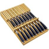 Bamboo Knife Drawer Storage Organizer Insert | 17-Slot Kitchen Knife Block with Anti-Slip Design| Space-Saving Kitchen Storage (16.6"x11.6"x2.1")