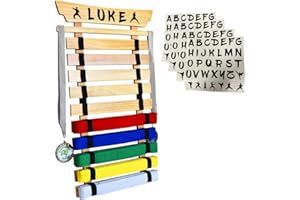 Victory Martial Arts 10 Belt Taekwondo Belt Display Rack with Stickers, Pine (10 Belt)
