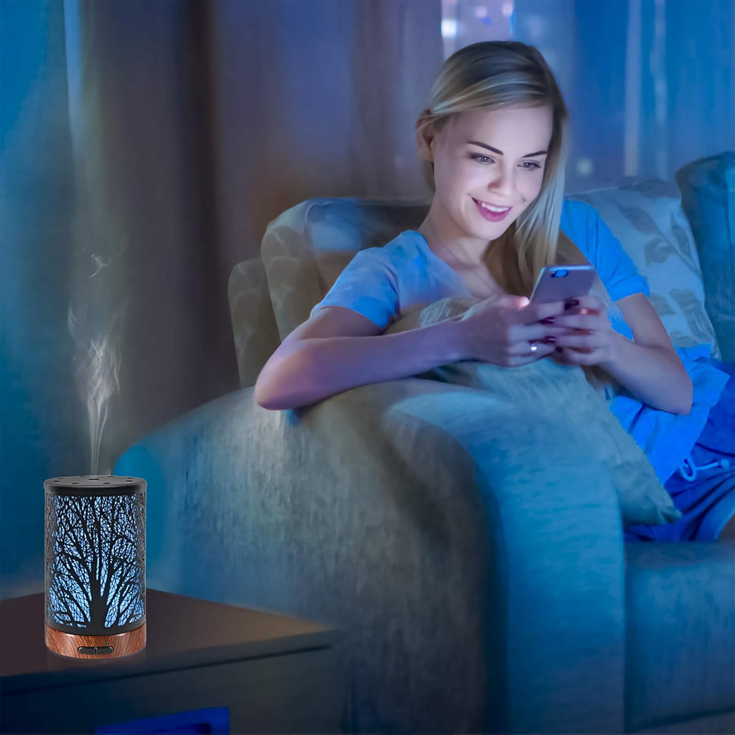 EQUSUPRO Essential Oil Diffuser 100ml Metal Aromatherapy Diffuser Ultrasonic Cool Mist Humidifier with Waterless Auto Shut-Off Protection, 7 Colors Changed LED for Home Office SPA Yoga (Tree) : Beauty