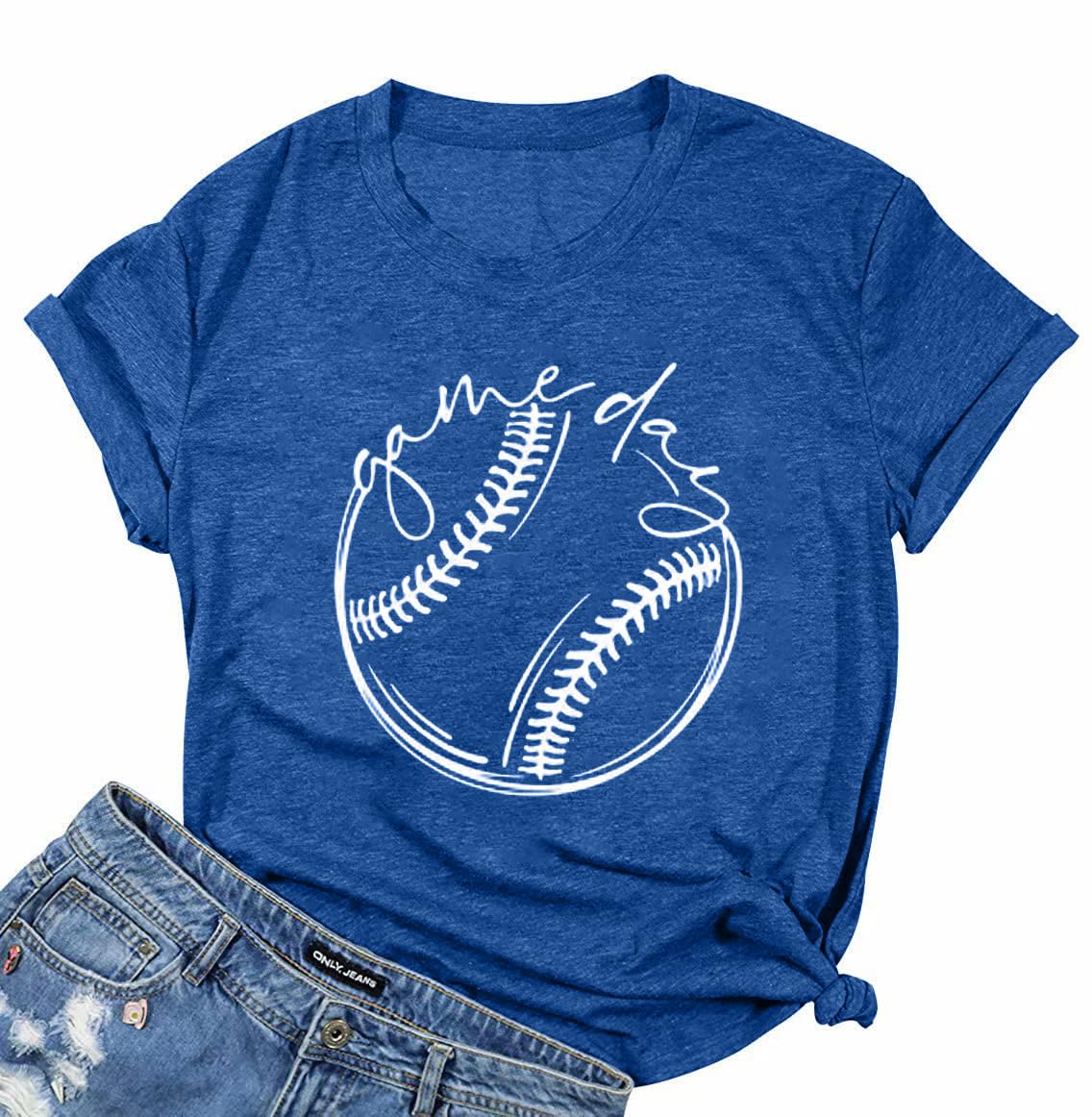 Photo 1 of ***similar item***see pic***ALLTB Baseball Shirt Women Baseball Mom Shirts Funny Game Day Baseball Graphic Tee Tops Casual Ball Short Sleeve Tee Top Blue L