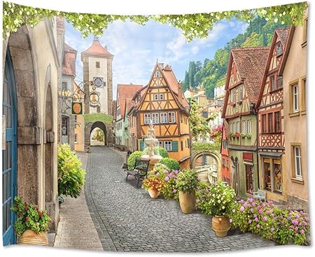Amazon Co Jp Wangqwe 風景画タペストリー ヨーロッパの街並み おしゃれ壁掛け 装飾布 インテリア 装飾アート モダン 多機能 お店 部屋や窓の飾り 個性ギフト 新居祝い 布製 横 0ｘ150cm Generic