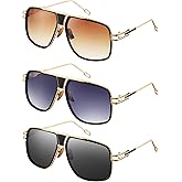 Frienda 3 Pairs Retro Sunglasses for Men Oversized Men Shades Glasses Fashion Alloy Metal Gold Frame Polarized Sun Glasses
