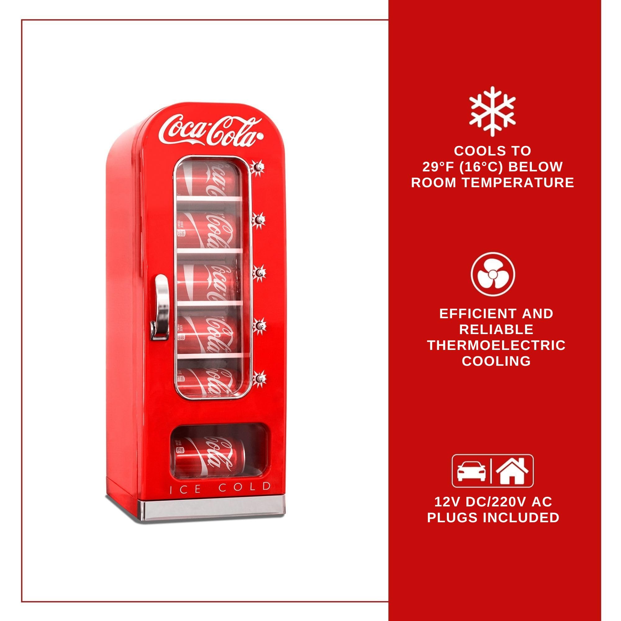 Coca Cola Mini Fridge - Refrigerator for Bedroom Office, Portable Table Top Beverage Cooler, 12V 110V Refrigerador For Drinks, Soda, Wines, Use In Car, Dorm, Outdoor, 10 Can
