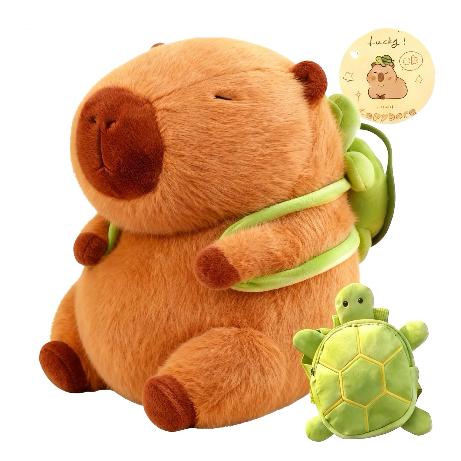 Wonfirang Capybara Plush with Turtle Backpack, Kawaii Capybara Doll Stuffed Birthday Gifts Party Decoration, Cute Plush Toy for Girls Cartoon Fans