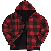 Gary Com Men's Flannel Plaid Jacket for Winter,Heavyweight Sherpa Lined Hoodie Zip Up Coat with Pockets
