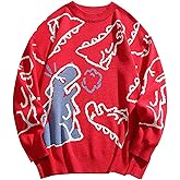 Gihuo Women Dinosaur Oversized Sweater Graphic Crewneck Knitted Pullover Casual Loose Fit Jumper Tops