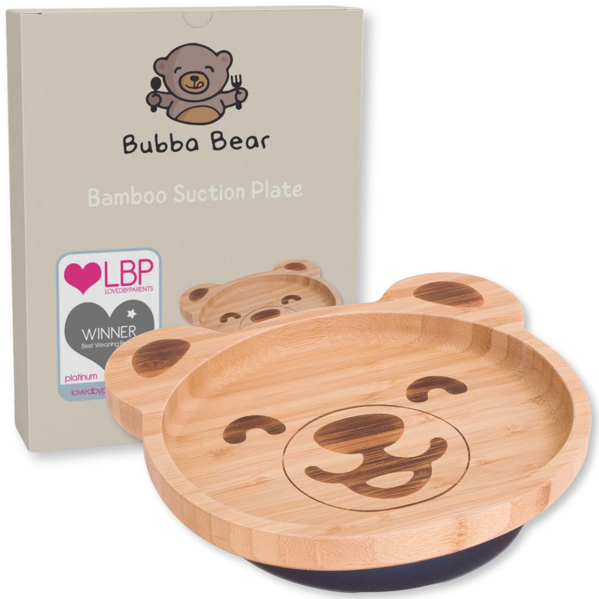 Bubba Bear Baby Toddler Suction Plate Set, Made with Natural Bamboo, Stay Put Suction Plates for Weaning Babies & Feeding Toddlers (Bear (6-12 mths))