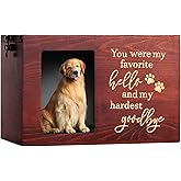 Pet Memorial Urns for Dog or Cat Ashes, Large Wooden Funeral Cremation Urns with Photo Frame, Keepsake Memory Box with Black Flannel Lining
