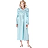 Keyocean Nightgowns for Women, Soft Cotton Comfy Lightweight Embroidered Long-sleeve Nightdress