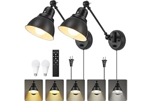 GOODATE Remote Plug in Wall Sconces Set of Two,Stepless Dimming & Stepless Colors 2700K-6500K,Wall Lamp with Plug in Cord,Plug in Wall Light with Night Light & Timer,Hardwire or Plug-in,LED Bulbs Included