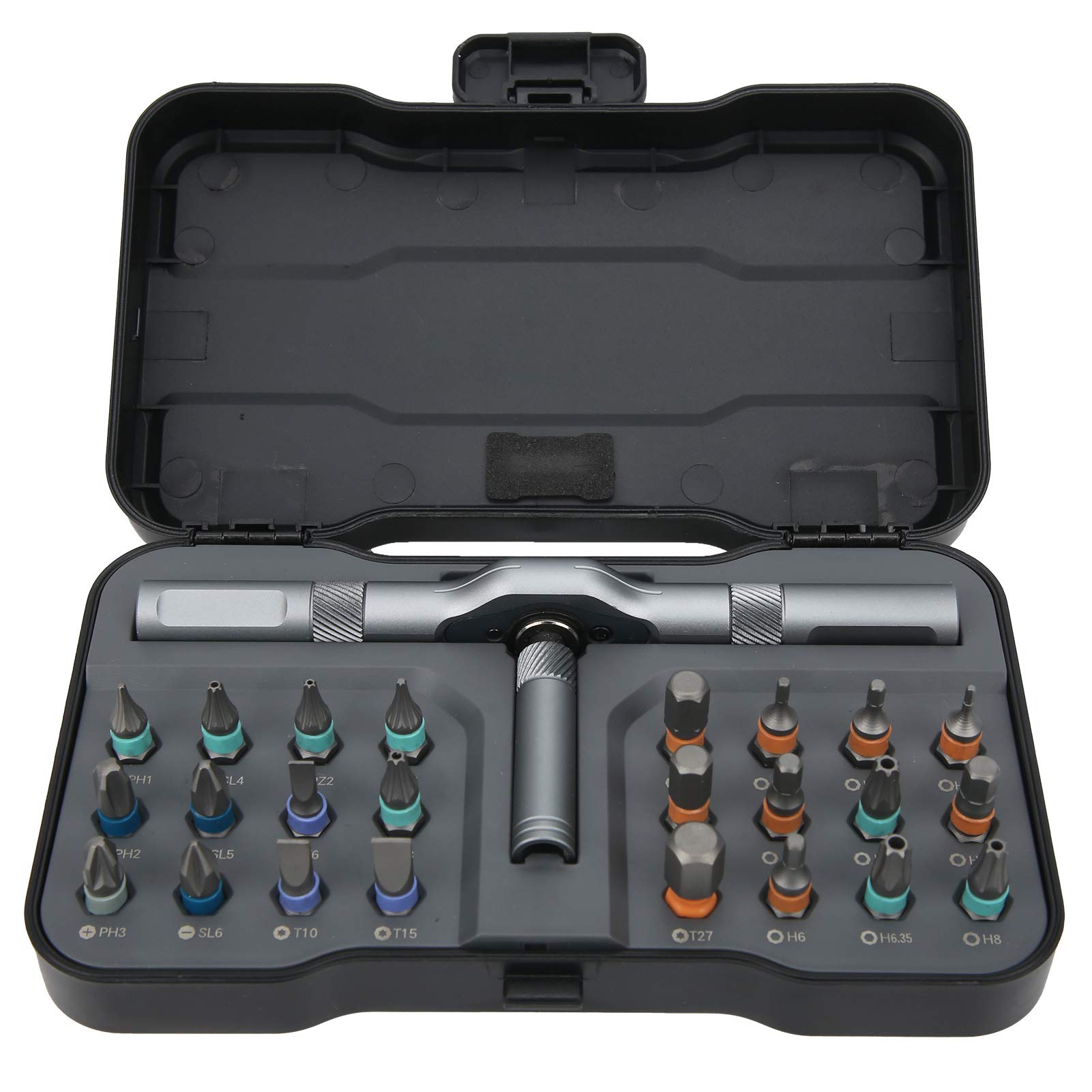 Fdit 24-in-1 Multibit Screwdriver Set, T-Handle Drivers, 58-Tooth Ratcheting Nut Driver Socket, S2 Alloy Steel, Phillips & Torx Heads