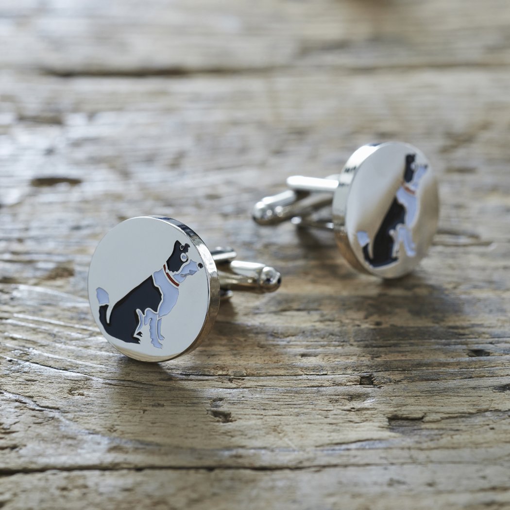 Sweet William Border Collie Cufflinks | Silver plated Men Cufflinks for Border Collie or any dog lover | 18 mm x 3 mm