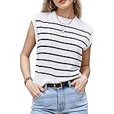Arach&Cloz Women Business Casual Outfits Sleeveless Tank Tops Crew Neck Striped Sweater Vest Spring Summer 2024