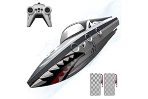JOI MEW Shark RC Boat for Kids & Adults,2.4GHz High Speed Remote Control Racing Boat W/ Dual Battery 50 Min Runtime,Waterproof,Fast Remote Control Toy Gift Kids 8-12, Ideal for Pools & Lakes,Realistic Grey