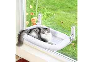 Zakkart Foldable Cat Hammock for Window - Cordless, Embeded Machine Washable Bed, Robust Metal Frame - Cat Window Perch for Large Cats and Kittens (White Bolster Bed, Medium)