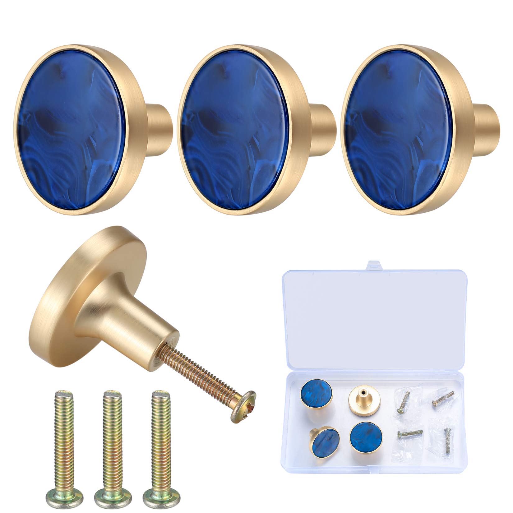 Does not apply 4 Pcs Cabinets Drawer Wardrobe Door Knobs, Round Mushroom Cupboards Dressers Kitchen Bathroom Pull Handles Knobs - Blue & Gold