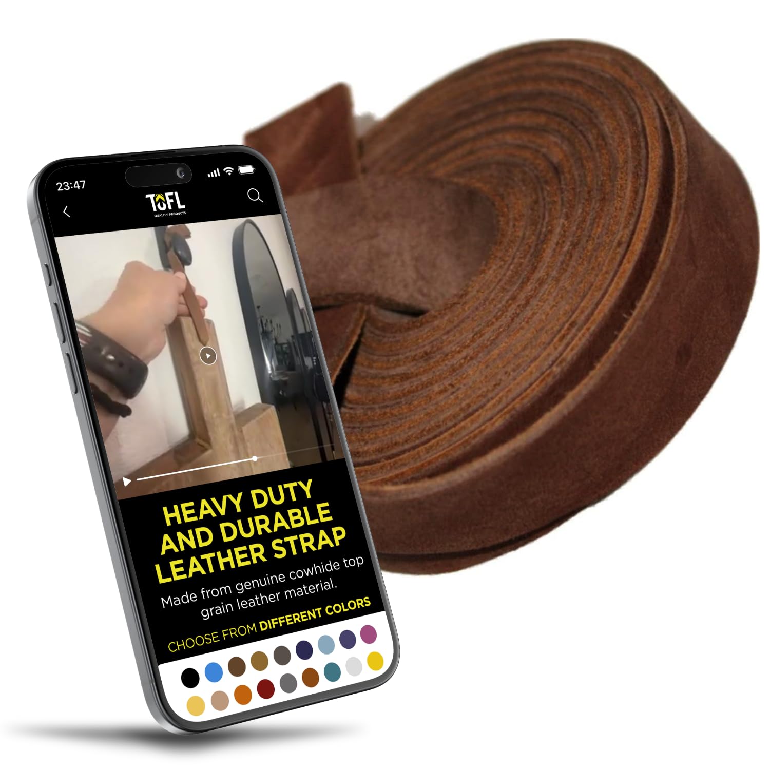 TOFL Genuine Top-Grain Leather Strap | 72 Inches Long | 3/4 Inch Wide | 1/8 Inch Thick (7-8 oz) | 1 Leather Strip for DIY Arts & Craft Projects, Clothing, Jewelry, Wrapping | Medium Brown