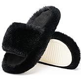 Chantomoo Women's Blue Memory Foam Faux Fur Lined Open Toe Slippers for Women - US 12