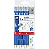 STAEDTLER Norica #2 HB Wood-Cased Pencil Set: 18 Pre-Sharpened Graphite Pencils with 1 Eraser &amp; 1 Sharpener, Break-Resistant Lead, For Writing &amp; Drawing, Blue, Ideal for Classroom, Home &amp; Office