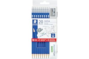 STAEDTLER Norica Pencil Set: 18 Pre-sharpened #2 HB Pencils with 1 Eraser & 1 Sharpener, Break-Resistant Lead