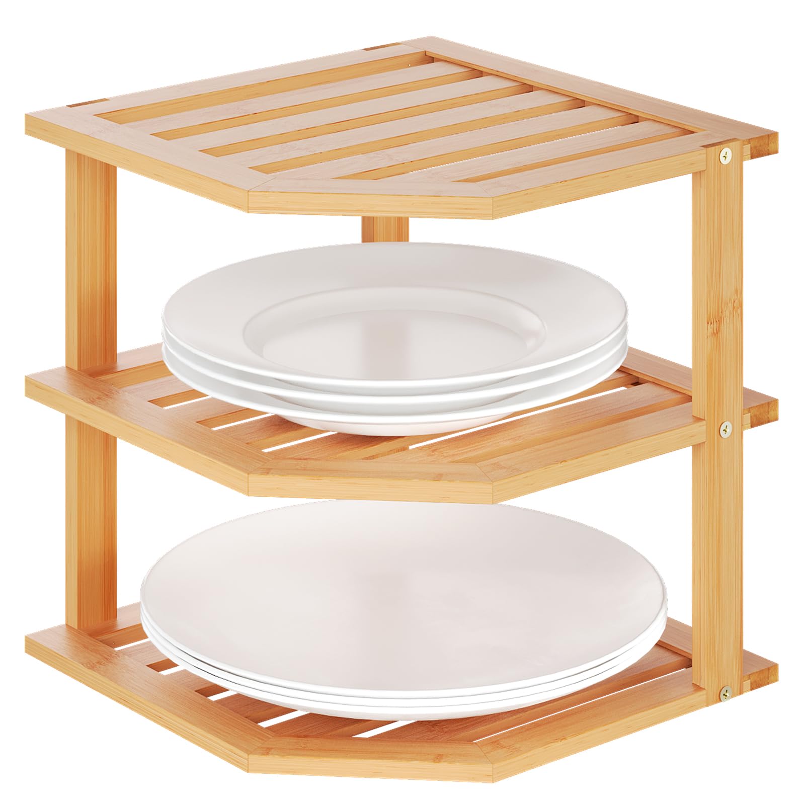VERTORGAN 3 Tier Bamboo Corner Shelf,Dish Drying Rack,Plate Organizer ...