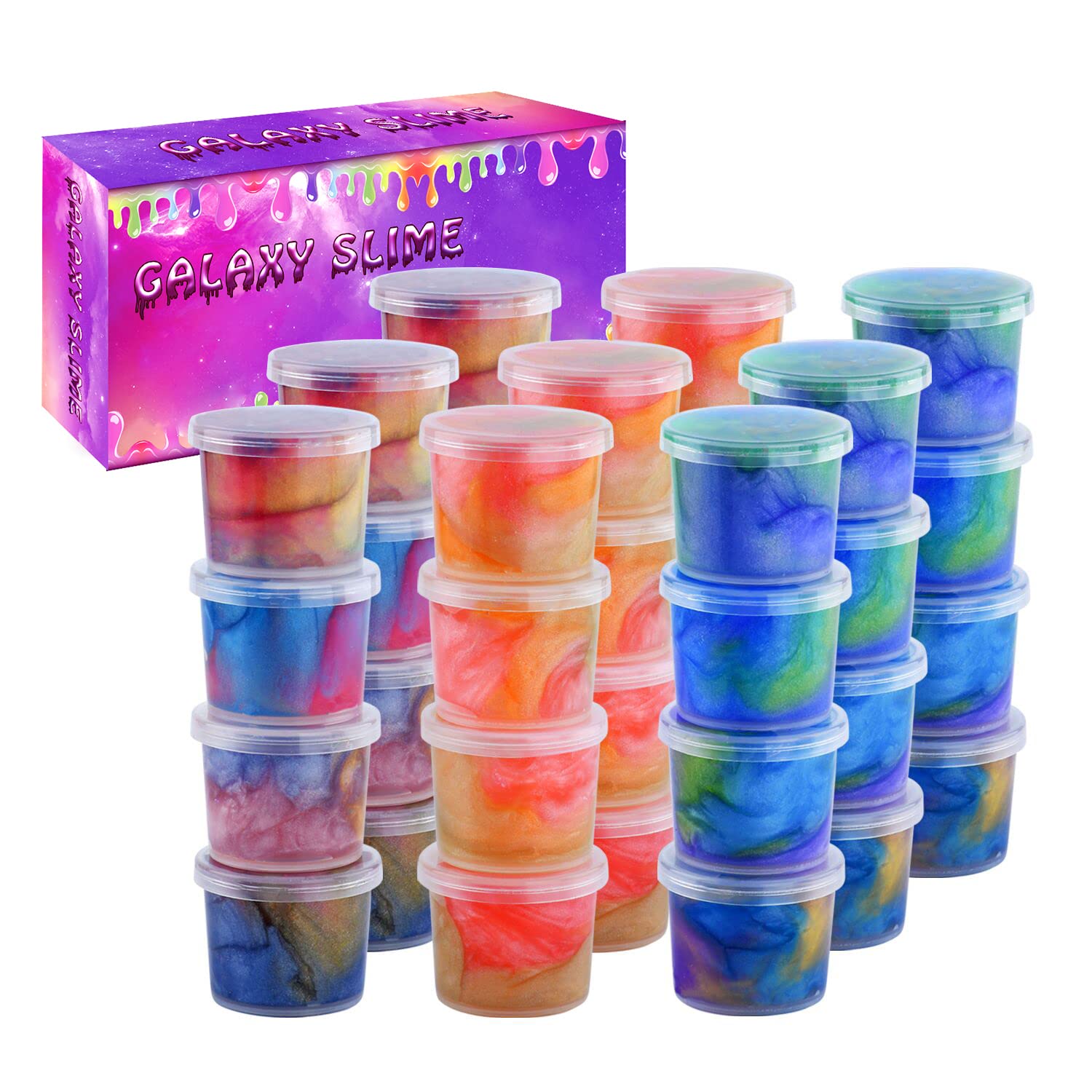 36 Packs Galaxy Slime Kit, Colorful Sludgy Gooey Fidget Kit for Sensory and Tactile Stimulation, Prize, Party Favor