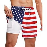 5 inch Mens Swim Trunks with Compression Liner Quick Dry Mens Bathing Suit | Lining Lined Mens Swim Shorts 2 in 1 No Chafe 4 Way Stretch Water Resistant Breathable Funny Surfing Fishing Mens Swimsuit