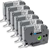 Replacement for Tze Tape 12mm 0.47 Laminated Clear Label Tape Tze-131 | Tze131 Tape Refills Compatible with P-Touch Brother PTD210 PTH100 PTD220 H111 D400, Black on Clear 1/2 Inch x 26.2 ft 6-Pack