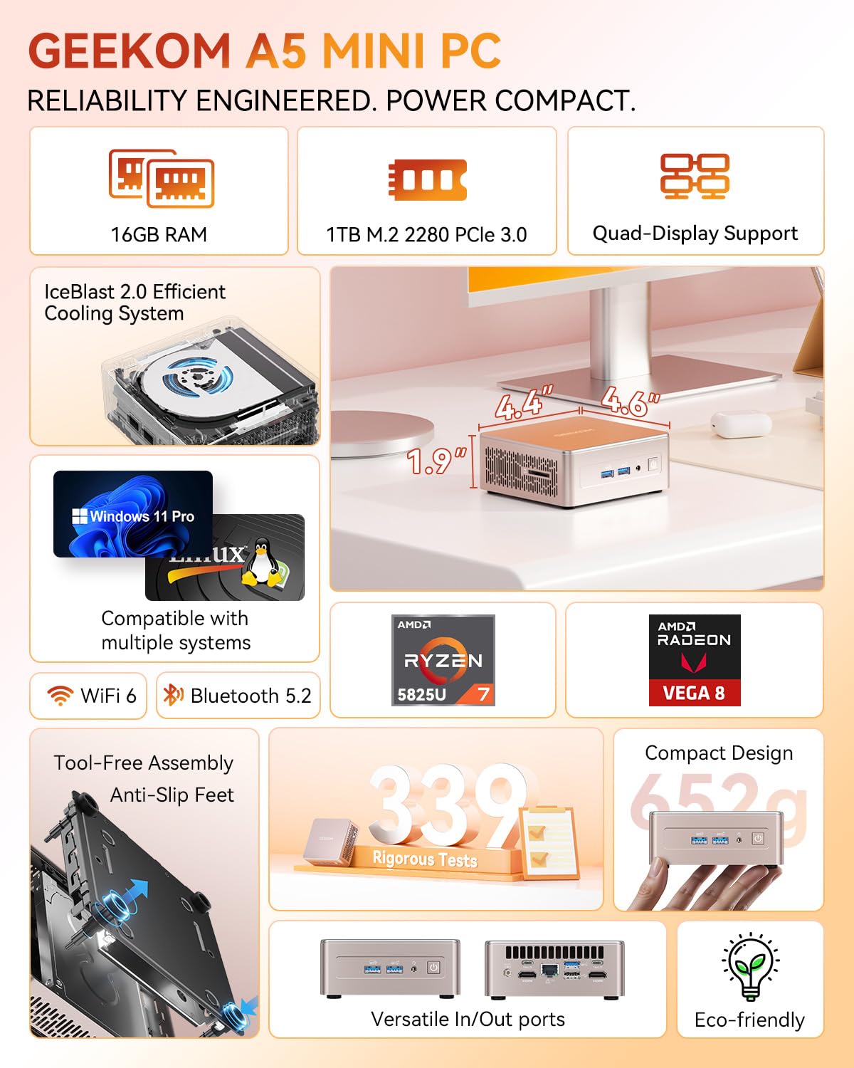 Mua GEEKOM A5 Mini PC with AMD Ryzen 7 5825U, 3-Year Coverage, 16GB RAM ...