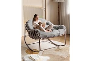 Oversized Outdoor Rocking Chair, Extra Large Wicker Rocker, with Cushion and Metal Frame, Thick High-Density Cushion, Patio L